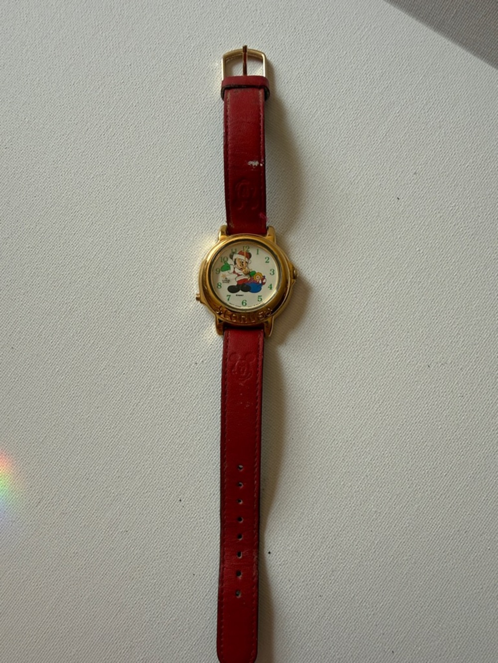 Women’s Red Leather Strap Watch with Gold-Tone Case